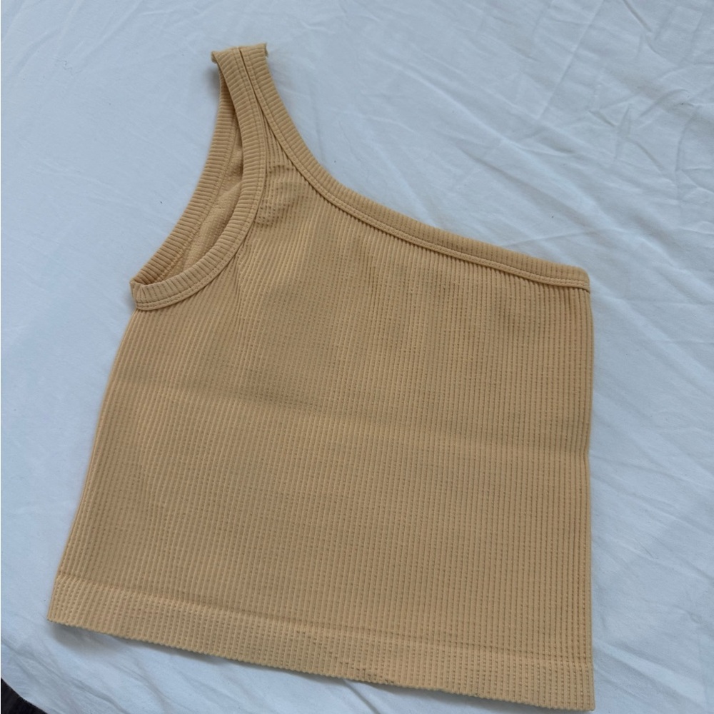 One-Shoulder Ribbed Tank Top light orange